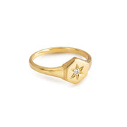 Stylish gold letter signet ring personalized dainty jewelry for women gift ready