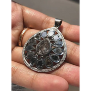 Natural black pear cut sterling silver pendant, 1985s antique Victorian jewelry, old style statement silver pendant for her