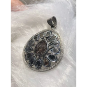 Natural Black Pear Cut Pendant – 1985s Antique Victorian Sterling Silver Jewelry | Old Style Statement Silver Pendant for Her