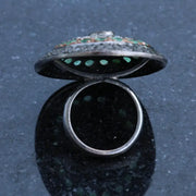 Oval Vintage Statement Ring – Ruby, Emerald & Black Diamond Cocktail Ring | 1999s Antique Sterling Silver Jewelry