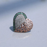 Heart shaped vintage sterling silver ring with green emerald and natural diamond accents, classic cocktail jewelry gift for her