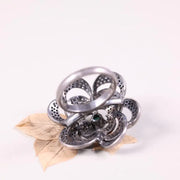 Victorian White Floral Ring – Sterling Silver Jewelry with Rich Green Diamond and Natural White Diamond Accents, Elegant Gift for Her