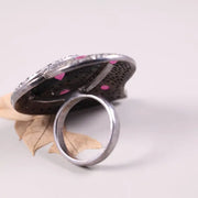 Art Deco style silver ring with heart-shaped ruby, July birthstone promise ring, dainty red gemstone vintage antique jewelry