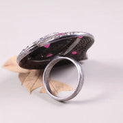 Victorian Style Ring – 1980s Gemstone Harmony Ring with Pink Ruby & Diamond, Bold Vintage Sterling Silver Birthstone Jewelry