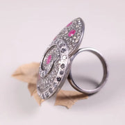 Art Deco Style Ruby Heart Silver Ring – July Birthstone Promise Ring, Dainty Red Gemstone Vintage Antique Jewelry