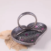 Art Deco Style Ruby Heart Silver Ring – July Birthstone Promise Ring, Dainty Red Gemstone Vintage Antique Jewelry