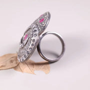 Art Deco Style Ruby Heart Silver Ring – July Birthstone Promise Ring, Dainty Red Gemstone Vintage Antique Jewelry