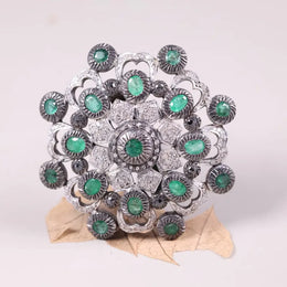 1970s oval cut Victorian silver statement ring with green gemstone, antique floral elegant jewelry, unique royal gift
