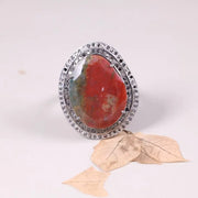 Sonora Jasper adjustable Victorian style silver ring with oval cabochon, healing gemstone, vintage statement deer fawn jasper jewelry