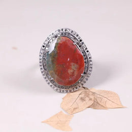 Sonora Jasper adjustable Victorian style silver ring with oval cabochon, healing gemstone, vintage statement deer fawn jasper jewelry