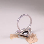 Art Deco Style Ring – 925 Sterling Silver Engagement Ring with Trillion Cut Black Moissanite & Blue Topaz Stones, Unique Anniversary Gift