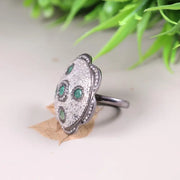 Vintage Green Emerald Ring – Art Deco Style Solid Sterling Silver Ring with White Diamond Accent, Nature-Inspired June Birthstone Gift