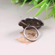 Vintage Green Emerald Ring – Art Deco Style Solid Sterling Silver Ring with White Diamond Accent, Nature-Inspired June Birthstone Gift