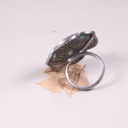 Vintage Green Emerald Ring – Art Deco Style Solid Sterling Silver Ring with White Diamond Accent, Nature-Inspired June Birthstone Gift