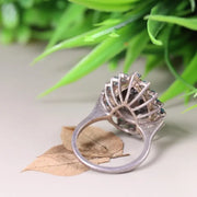 Art Deco style sterling silver pear shaped black onyx ring with blue topaz halo, cocktail statement ring, unique engagement gift