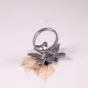 Victorian Butterfly Statement Ring – Silver Emerald & Black Diamond Cocktail Ring | Gothic Nature-Inspired Unique Insect Jewelry for Her