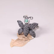 Victorian Butterfly Statement Ring – Silver Emerald & Black Diamond Cocktail Ring | Gothic Nature-Inspired Unique Insect Jewelry for Her