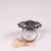 1998 Artisan Floral Diamond Ring – Pear Shaped Diamond Cocktail Ring, Vintage 925 Silver Jewelry, Unique Anniversary Gift for Her