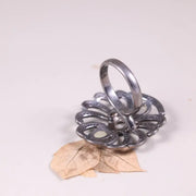 1998 Artisan Floral Diamond Ring – Pear Shaped Diamond Cocktail Ring, Vintage 925 Silver Jewelry, Unique Anniversary Gift for Her