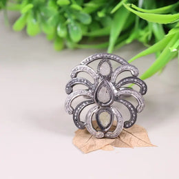 1998 artisan floral diamond ring, pear-shaped diamond cocktail ring, vintage 925 silver jewelry, anniversary gift for her