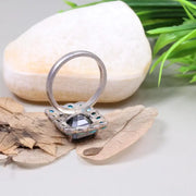 Vintage Turquoise Ring – 1990s Art Deco Victorian Style Jewelry with Emerald Cut Black Moissanite, Unique Statement Anniversary Gift