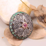 Victorian Floral Style Ring | Pink Ruby Gemstone & Emerald Diamond Sterling Silver Ring | Handmade Antique Style Jewelry for Women