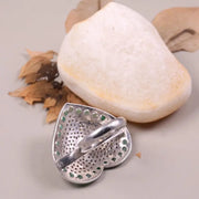 Heart Shaped Sterling Silver Ring with Emerald Green Gemstone | Vintage Round Cut Statement Jewelry Gift for Her