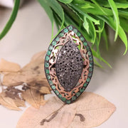 Victorian marquise black diamond ring with emerald halo in sterling silver, vintage-inspired cocktail statement jewelry gift