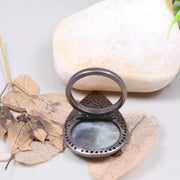 Georgian Style Silver Ring – Bold Boho Cocktail Jewelry with Round Cut Sparkling Blue Stone | Handmade Silver Diamond Ring