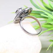 Vintage Black Rhodium Ring – Art Deco Style 925 Sterling Silver Ring with 6mm Round Cut Center and Black Diamond Accents, Natural Diamond Jewelry