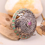 Silver antique ruby and diamond Victorian style ring, vintage oval gemstone statement jewelry, old style gemstone ring for women