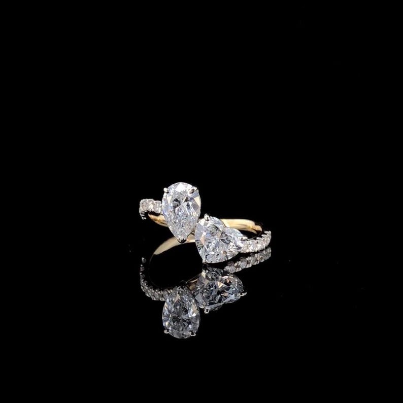 Heart and Pear Cut Moissanite Toi et Moi Ring