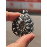 Natural Black Pear Cut Pendant – 1985s Antique Victorian Sterling Silver Jewelry | Old Style Statement Silver Pendant for Her