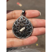 Natural Black Pear Cut Pendant – 1985s Antique Victorian Sterling Silver Jewelry | Old Style Statement Silver Pendant for Her