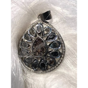 Natural Black Pear Cut Pendant – 1985s Antique Victorian Sterling Silver Jewelry | Old Style Statement Silver Pendant for Her