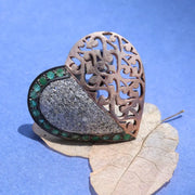 Heart Shaped Vintage Sterling Silver Ring | Green Emerald & Natural Diamond Cocktail Ring | Classic Statement Jewelry Gift for Her