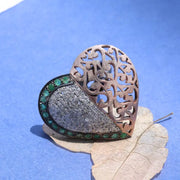 Heart Shaped Vintage Sterling Silver Ring | Green Emerald & Natural Diamond Cocktail Ring | Classic Statement Jewelry Gift for Her