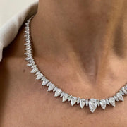 33.13 Ct moissanite pear and marquise cut white tennis necklace luxury sparkling jewelry for women