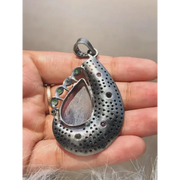 Art Deco Sterling Silver Pendant – Handmade Amethyst Teardrop with Pink Ruby & Emerald Accents | Unique Jewelry Gift