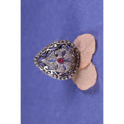 Georgian Style Sterling Silver Ruby Ring – Natural Black Diamond Accent, Handmade 1975s Vintage July Birthstone Gift for Her