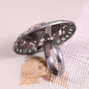 Vintage Oval Ruby and Emerald Ring – Victorian Style Sterling Silver Gemstone Statement Jewelry with Natural Diamonds, Elegant Gift for Her