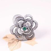 Victorian White Floral Ring – Sterling Silver Jewelry with Rich Green Diamond and Natural White Diamond Accents, Elegant Gift for Her