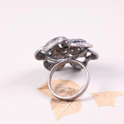 Victorian White Floral Ring – Sterling Silver Jewelry with Rich Green Diamond and Natural White Diamond Accents, Elegant Gift for Her