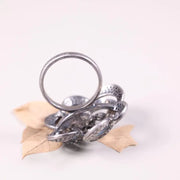 Victorian White Floral Ring – Sterling Silver Jewelry with Rich Green Diamond and Natural White Diamond Accents, Elegant Gift for Her