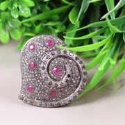 Art Deco Style Ruby Heart Silver Ring – July Birthstone Promise Ring, Dainty Red Gemstone Vintage Antique Jewelry