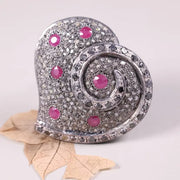 Art Deco Style Ruby Heart Silver Ring – July Birthstone Promise Ring, Dainty Red Gemstone Vintage Antique Jewelry