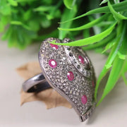 Art Deco Style Ruby Heart Silver Ring – July Birthstone Promise Ring, Dainty Red Gemstone Vintage Antique Jewelry