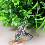 1970s Oval Cut Ring – Victorian Silver Statement Ring with Green Gemstone | Antique Elegant Floral Jewelry, Unique Royal Gift