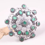 1970s oval cut Victorian silver statement ring with green gemstone, antique floral elegant jewelry, unique royal gift