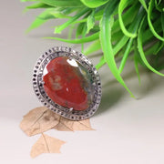 Sonora Jasper Adjustable Ring – Victorian Style Silver Ring with Oval Cabochon Healing Gemstone, Vintage Statement Deer Fawn Jasper Jewelry